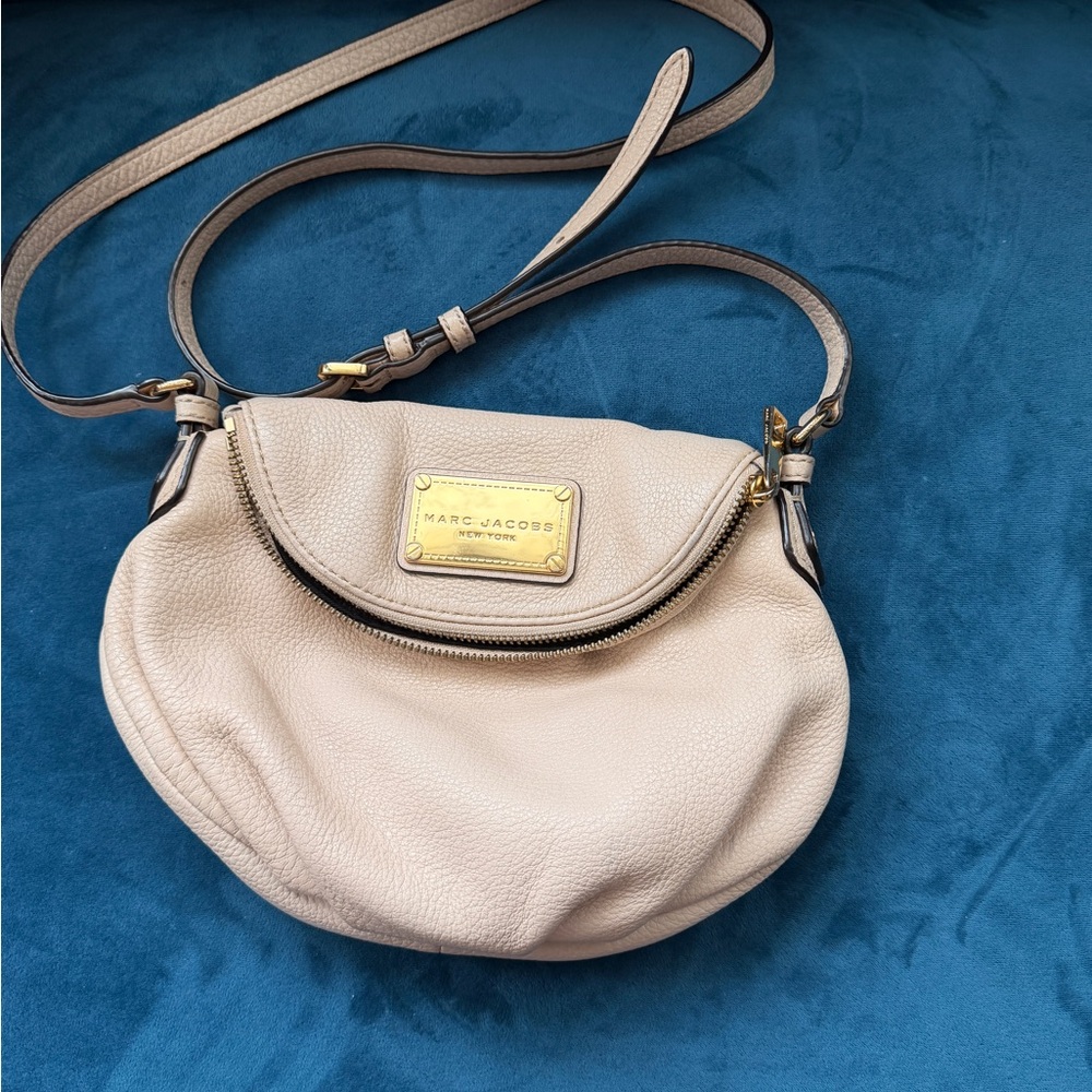 Marc Jacobs Beige Mini Crossbody Bag with Gold Accents